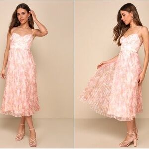 LULU's Floral Bustier Sexy Flowy Prom Wedding Chic Bustier Midi Dress  NWOT